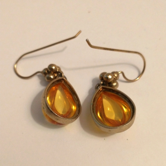 Sterling silver Teardrop Citrine Earrings ball bead accents - Picture 8 of 11